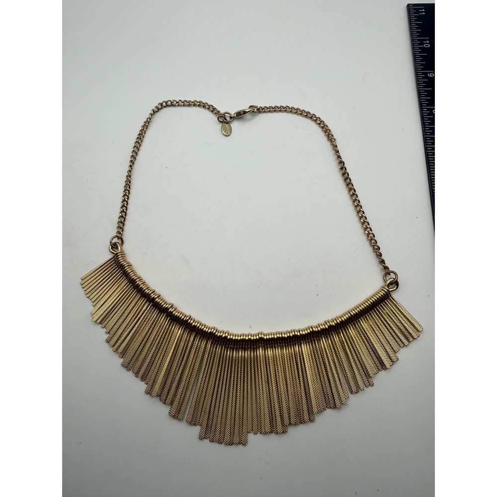 Express Gold Tone Fringe Bib Necklace Textured Metallic Bar Statement Jewelry